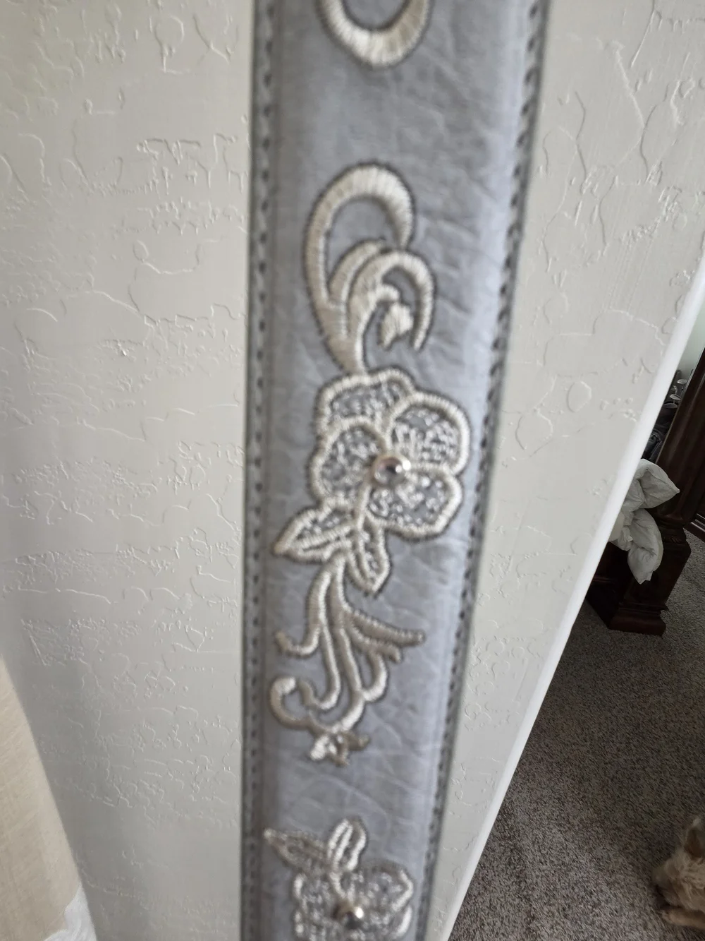 New Leather Embroidered Pale Blue Belt with Rhinestones
